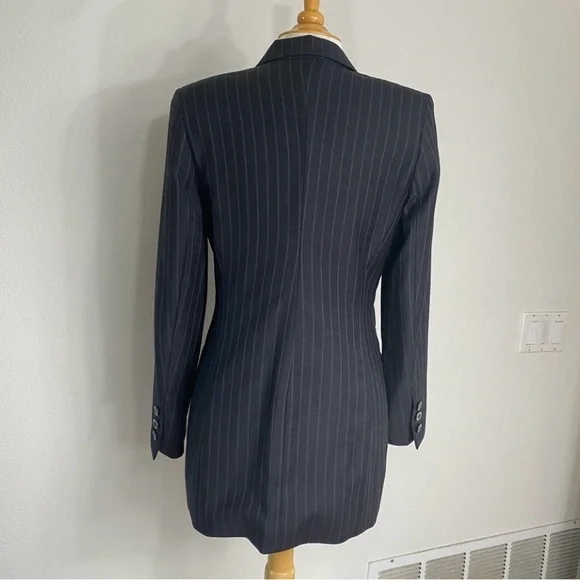 Vintage Escada Margaretha Ley Gray Pinstripe Pure Wool Blazer Size Medium Preppy